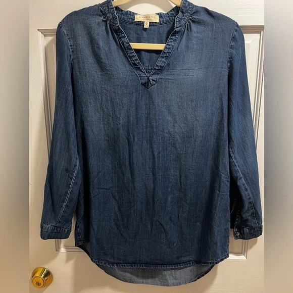 Sidestitch blouse petite xxs denim chambray in excellent like new condition - Picture 4 of 4
